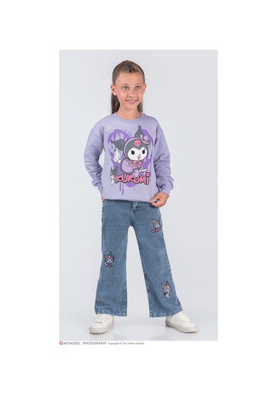 Kız Çocuk Krakter Desenli Sweatshirt - Jean Pantolon 2'li Takım - 2039 Lila Kız Çocuk Krakter Desenli Sweatshirt - Jean Pantolon 2'li Takım - 2039 Lila