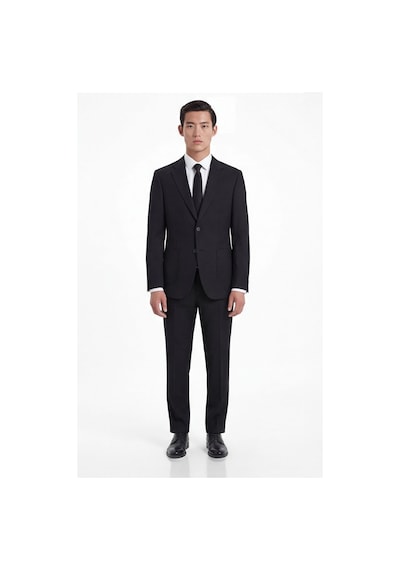 Sabri Özel Siyah Slim Fit 6 Drop Mono Yaka Viskon Tam Astarlı Takım Elbise