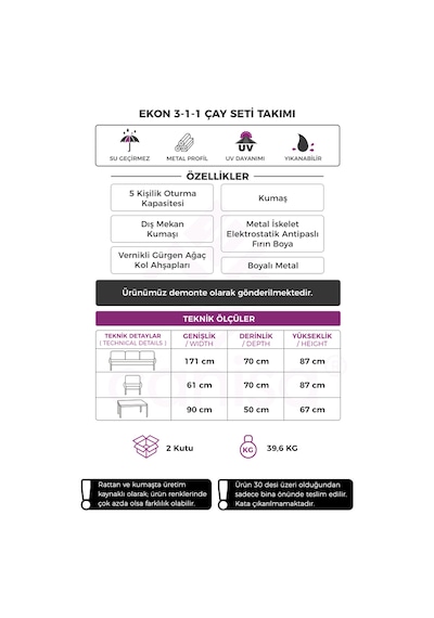 Ekon Serisi 1. Sınf 3+1+1 Ve 1 Adet Orta Sehpa 2 Yastıklı Bahçe Balkon Oturma Koltuk Takımı Cappucino İskelet Gri Minder Ekon Serisi 1. Sınf 3+1+1 Ve 1 Adet Orta Sehpa 2 Yastıklı Bahçe Balkon Oturma Koltuk Takımı Cappucino İskelet Gri Minder