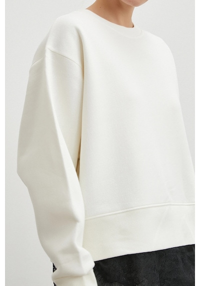 Eteği Dantelli Oversize Sweatshirt Beyaz Beyaz