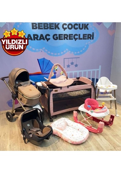 Bebeğinizin Tüm İhtiyaçları Yeni Doğan Beşik+bebek Arabaı+puset+babynest+yürüteç+mama Sandalyesi Pembe/kahve