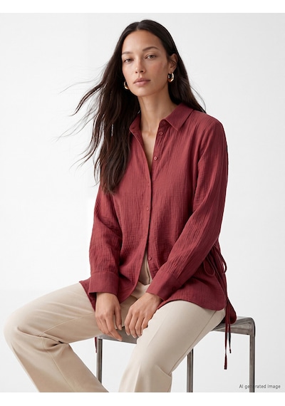 Lcw Everyday Bordo Bağlama Detaylı Dokulu Kadın Gömlek Tunik