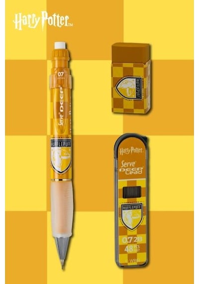 Serve Deep Üçlü Set 0.7 Mm Mekanik Versatil Kalem Harry Potter Hufflepuff Damalı - Sarı Çok Renkli