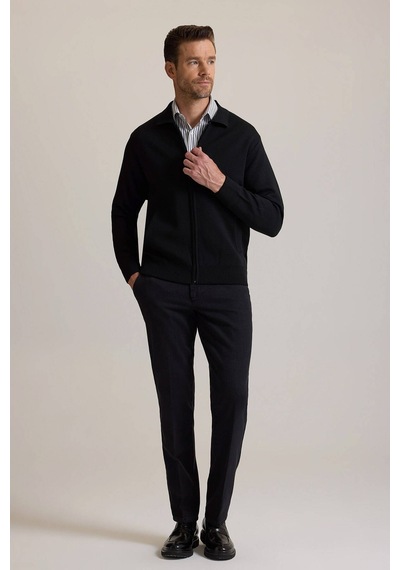 Erkek Siyah Regular Fit İçi Astarlı Fermuarlı Triko Hırka