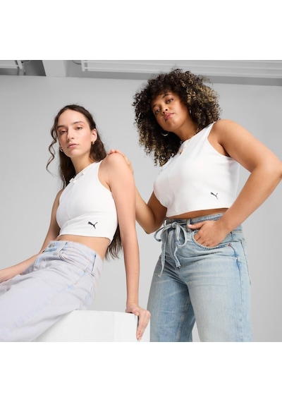 Puma Wardrobe Ess Ribbed Crop Top Kadın T-shirt Beyaz