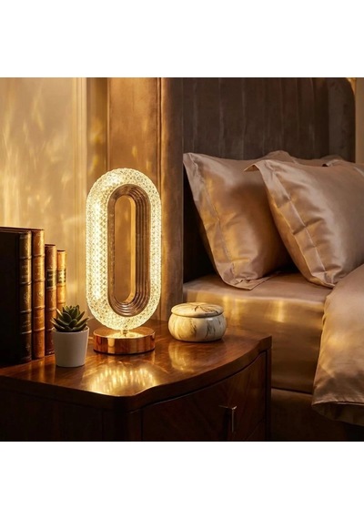 Oval Şeklinde Kristal Led Masa Lambası Dokunmatik, 3 Renk Işık Modlu, Şarjlı Dekoratif Gece Lambası 4915 Çok Renkli