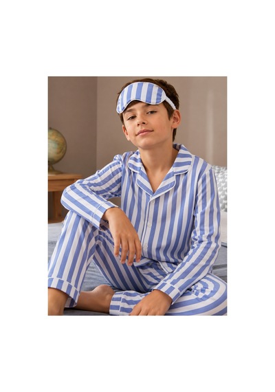 Free Beka Çocuk Önden Düğmeli Pijama Takımı Mavi Çizgili Pijama