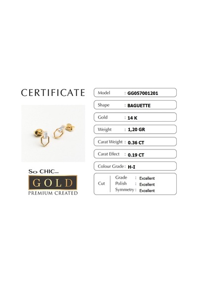 14 Ayar Altın Sertifikalı Premium Created Taşlı Küpe Sarı Altın