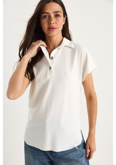 Shade Kadın Polo Yaka Oval Etek Uçlu Rahat T-shirt 4070 60283402 - Beyaz