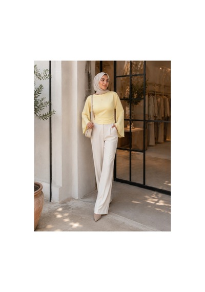 Unika Boutique Kadın Geniş Kol Belden Oturtmalı Bluz Sarı