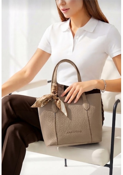 Just Polo Kadın Vizon Fular Detaylı Orta Boy El Ve Omuz Çantası-bd6086bd VİZON