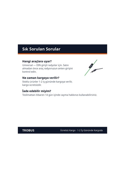 Trobus Oto Elektronik Cam Anten Camdan Yapışan Tip