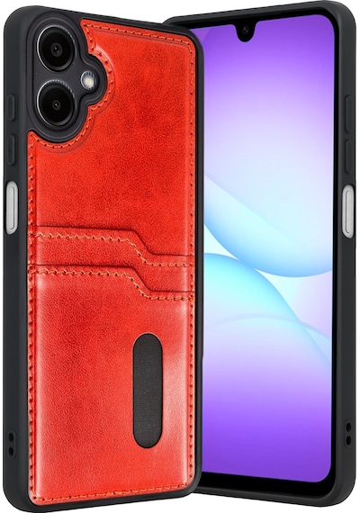 Samsung Galaxy A07 4g Uyumlu Sara Kartvizitli Deri Kılıf - Kırmızı