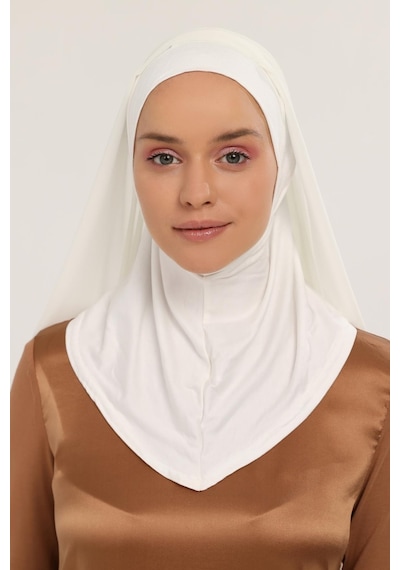 Altobeh Hazır Lüks Pratik Hijablı Şifon Şal Ekru