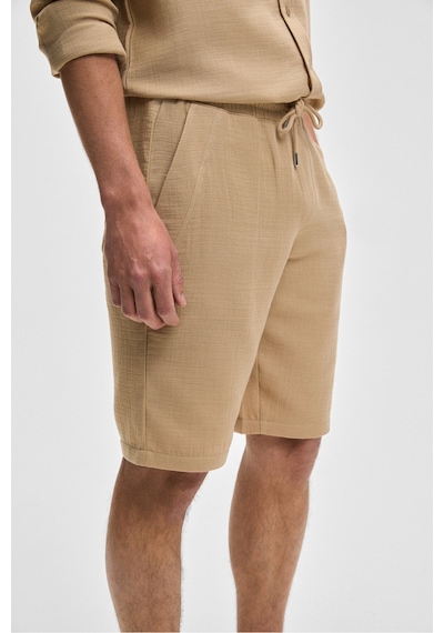 Grimelange Jens Erkek %100 Pamuk Müslin Kumaş Yanları Cepli Slim Fit Dar Kesim Bej Şort