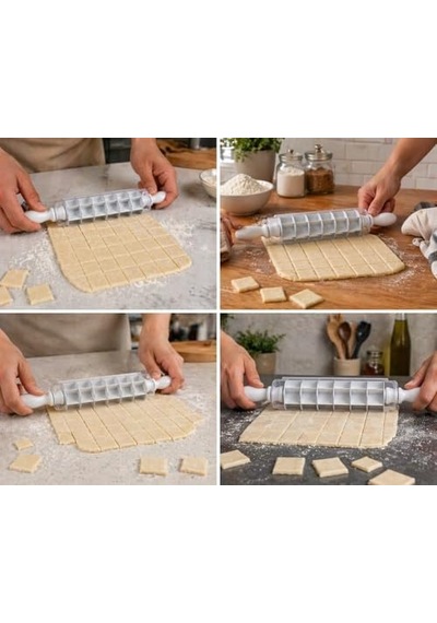 Kare Mantı Kesme Aparatı Hamur Kesici Merdane Çoklu 7 Bıçaklı Hamur Bölücü Mantı Ravioli Erişte Kesici Mutfak Hamur Şekillendirici Pratik Kesim Aracı Dayanıklı Plastik Ergonomik Saplı