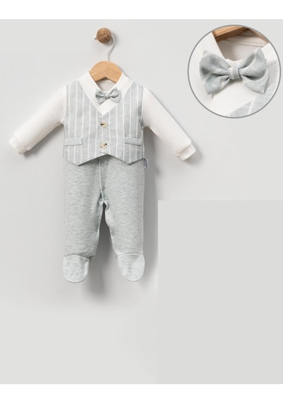 Lamato Baby İnce Çizgili Yelekli Bebe Erkek Tulum Mint