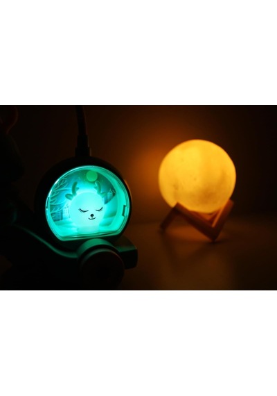 Işık Kasabası 150 Geyik Tepe Lambalı Masa - Gece Lambası Ve 3d Led Küre Mavi 26 Cm