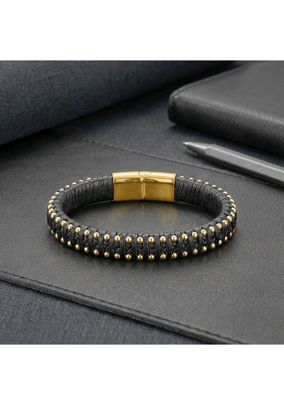 Premium Siyah Deri Ve Sarı Damla Çelik Zincirli Bileklik 31834b1d2-4 - 20 Cm Altın - Siyah