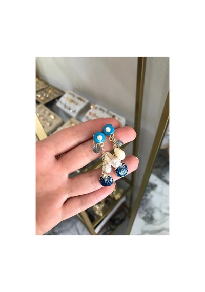 Deniz Kabuğu Model Küpe Mavi