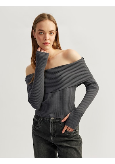 Koton Slim Fit Uzun Kollu Omzu Açık Madonna Yaka Triko Kazak Antrasit 5sal90022ht Antrasit Koton Slim Fit Uzun Kollu Omzu Açık Madonna Yaka Triko Kazak Antrasit 5sal90022ht Antrasit