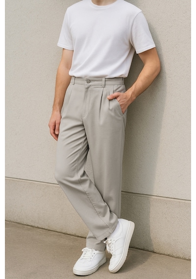 Cedy Denim Yüksek Kalite Erkek Yüksek Bel Pileli Baggy Chino Pantolon C358 Taş Rengi