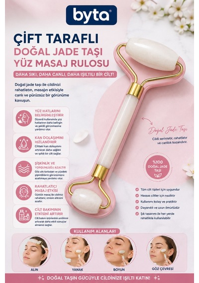 Çift Taraflı Jade Roller Yüz Masaj Aleti Doğal Taş Cilt Bakım Ve Yüz Masaj Rulosu
