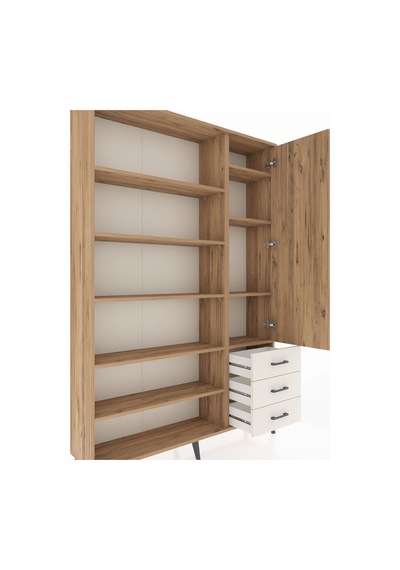 Arges Dolap 9 Raflı 3 Çekmeceli Tek Kapaklı 132x30x195 Çam-çam/aytaşı Atlas Çam/aytası