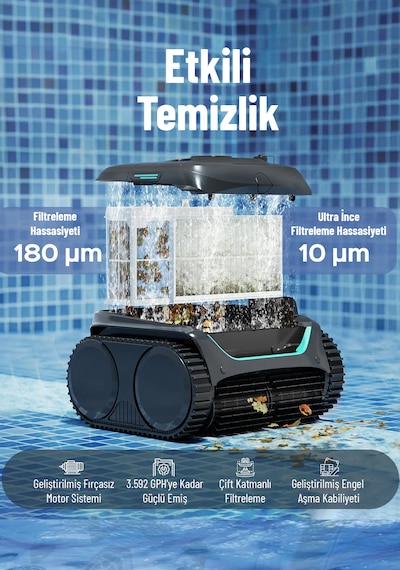 C2 - Pro 150m2 Havuzlar İçin Taban - Duvar Temizlik Robotu