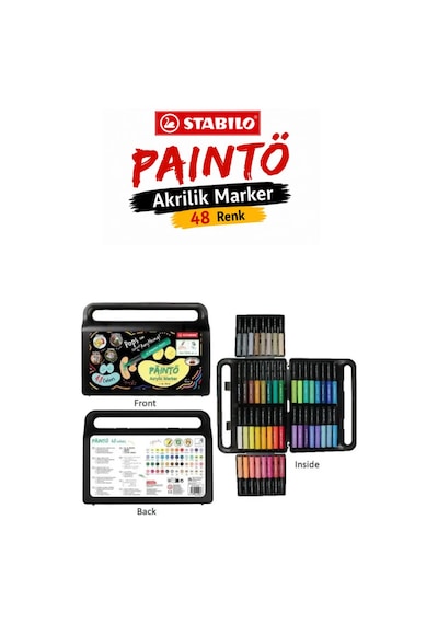 Stabilo 791/48 Paınto 48 Renk Akrilik Marker Seti Su Bazlı Çok Yüzeyli Boya Kalemi Çantalı Çok Renkli