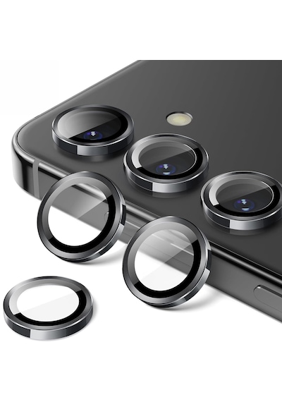 Microcase Samsung Galaxy Uyumlu S25 Fe Kamera Camı Lens Koruyucu Halka Set - Al8114 Siyah