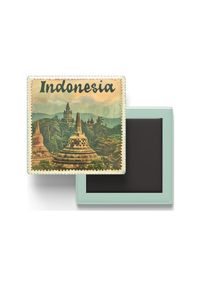 9x9 Cm Buzdolap Magnetleri - Endonezya - Indonesia - 2'li Retro Ve Pul Seti
