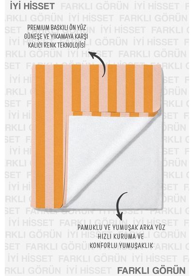 Çizgili Relax Plaj Havlusu - Modern Retro Turuncu Pembe Havuz Deniz Hızlı Kuruyan Mikrofiber Havlu Uçuk Menekşe