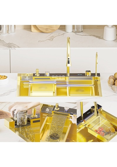 Premium Gold Akıllı Mutfak Evyesi- 75x46 Cm Çok Fonksiyonlu- Lüx Dijital Akıllı Eviye Seti