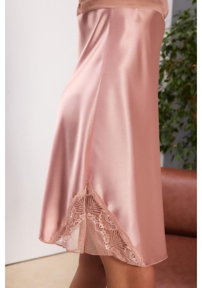 Pierre Cardin Brandy Saten Dantelli Kadın Gecelik Sabahlık Takımı 4510 Brandy