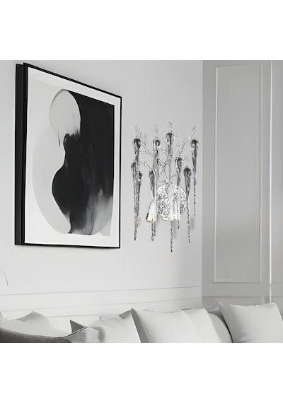 Laura Krom Kristal Taşlı Modern Tasarım Su Damlası Taşlı Duvar Lambası Salon Aplik Krom