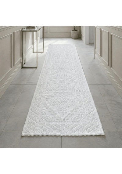 Julio%100 Doğal Pamuklu Dokuma Kilim Yolluk 55x155 Cm Açık Gri - Siyah