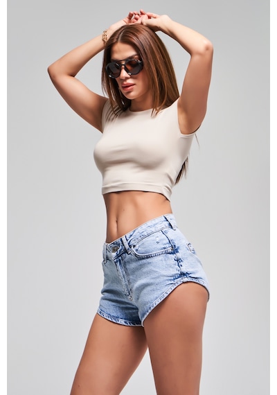 it's basic Kadın Ice Kot Rengi 11s5-3 Süper Mini Boy %100 Koton Denim Mini Şort Kot Rengi İce