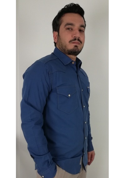 Tousus Slim Fit Western Armürlü İndigo Erkek Gömlek Slm-2029-tss