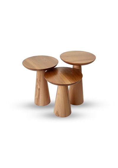 3'lü Zigon Mantar Sehpa Mushroom Masif Ahşap Modern Yan Sehpa Takımı Siyah