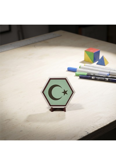 Minimalist Ay Yıldız Temalı Dekoratif Parça, Çalışma Masaları İçin Estetik Süs 10x10 Cm, Açık Yeşil