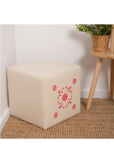 Red Puf-kırmızıı Baskılı 40x40x40 Cm Bej