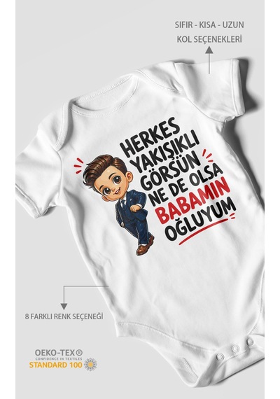 Morivokids Babaya Özel Kısa Kollu Bebek Body %100 Pamuk Zbn179-kk Beyaz