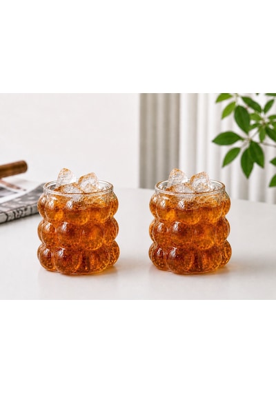 2 Adet Kabartmalı Borosilikat Cam Kulpsuz Üzüm Bardak 350 Ml Renksiz / Şeffaf