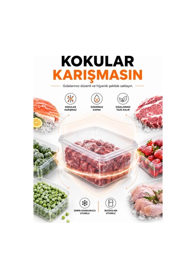 20'li Kendinden Kapaklı 2 Litre Saklama Kabı Bpa Free Derin Dondurucu Ve Buzdolabı Düzenleyici Şeffaf