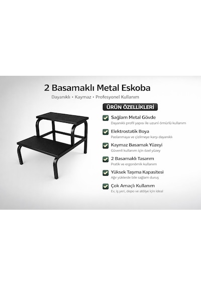 Siyah İki Basamaklı Muayene Masası Basamağı Eskoba