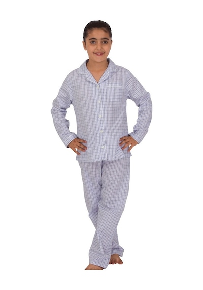 The Don Açık Mavi Lacivert Ekose Kız Çocuk Pijama Takımı (9-14 Ya