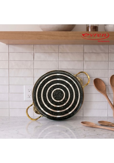 20 Cm Goldstone Ezme Seri Granit Basık Tencere, Non-stick Pilav Karnıyarık Tenceresi 1,7 Lt Çelik Kulp