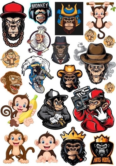 Maymun Goril Sticker Set-2 15 Parça Telefon, Tablet, Defter, Laptop Sticker