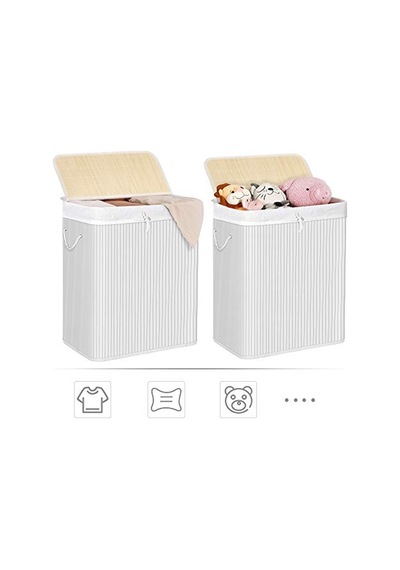 Tr Bambudan Yapılmış Çamaşır Sepeti, 2 Bölmeli Çamaşır Kutusu, Kapaklı Çamaşır Ayırıcı Ve Çıkarılabi Diğer